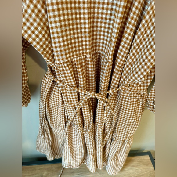 Gingham Puff-Sleeve Wrap Dress in Golden Pecan, size 1X - Picture 7 of 12